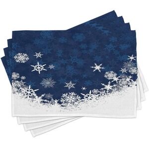 Blue And White Snowflake Placemats Set Of 4 100% Polyester Waterproof Canvas NIB